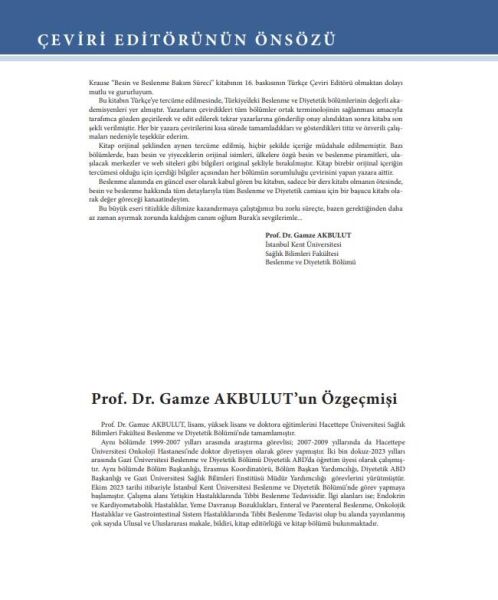 Krause ve Mahan Besin ve Beslenme Bakım Süreci