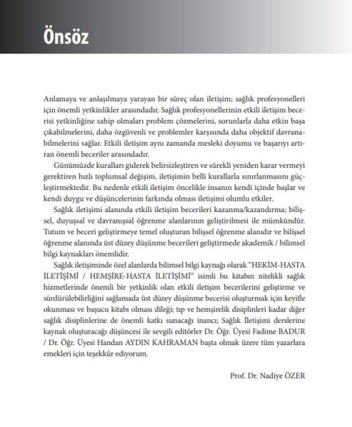 Hekim-Hasta İletişimi / Hemşire-Hasta İletişimi Teori-Örnek Vakalar