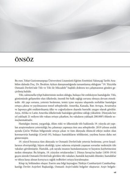 19. Yüzyılda Osmanlı Devletinde Tifo ve Tifo ile Mücadele